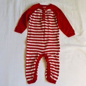 cherokee red & white striped cotton knit sweater jumpsuit 9 months baby unisex